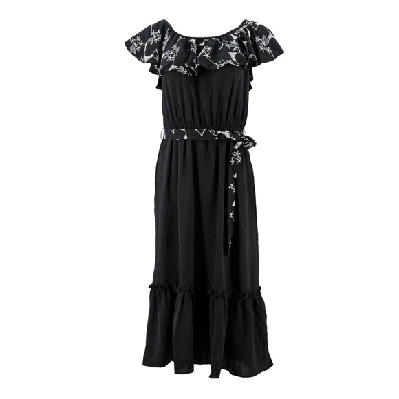 Elegant Floral Ruffle Dress in Red - Picture 2 of 3